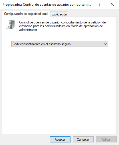 Windows. Secpol UAC Configurar el Comportamiento de Elevación para Administradores