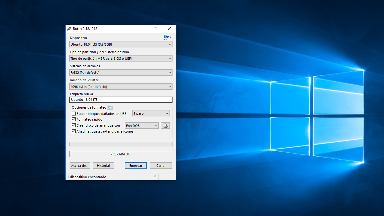 Crear un USB Bootable en Windows 10 con Rufus